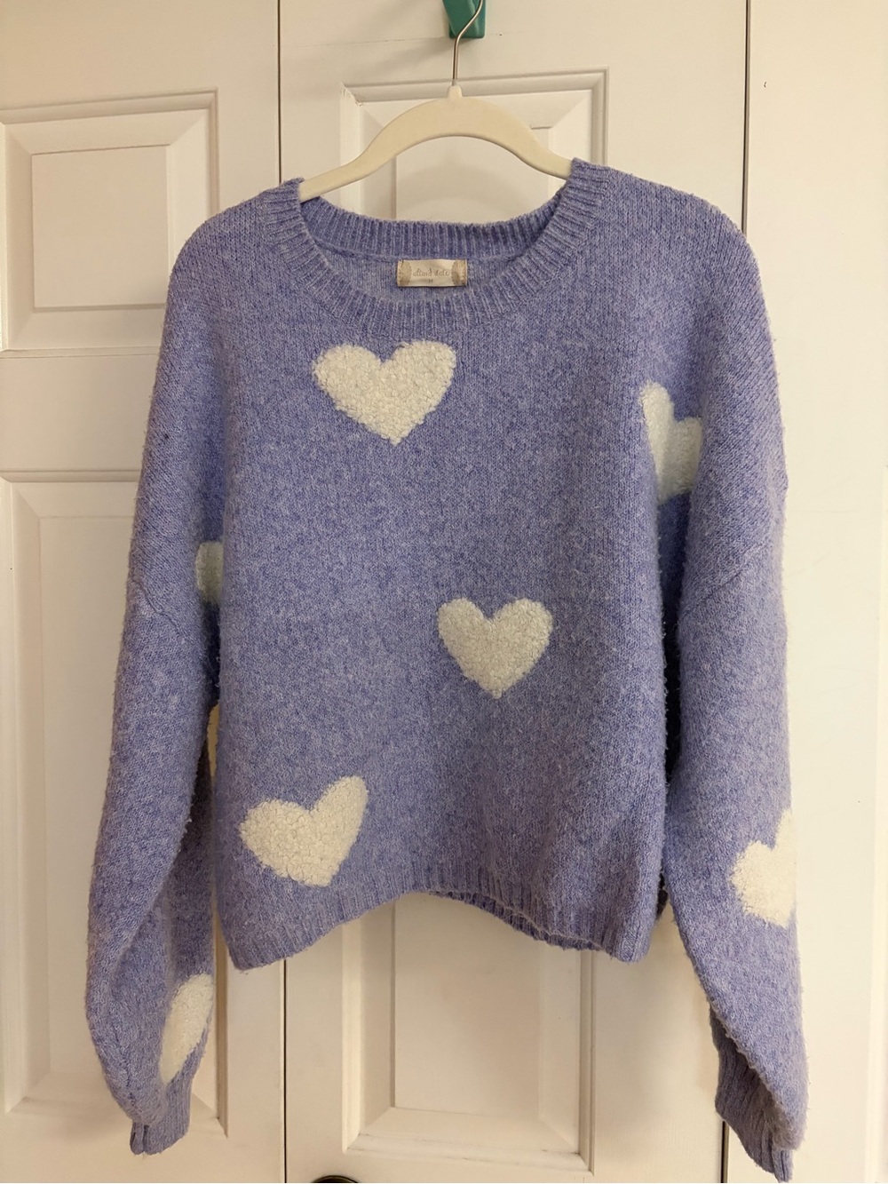 Cozy Lavender Heart Knit Sweater Altar’d State